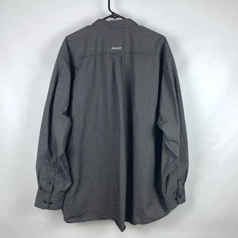 Ariat Men’s 3XL Black Gray Geometric Button Down Long Sleeve Plaid Western